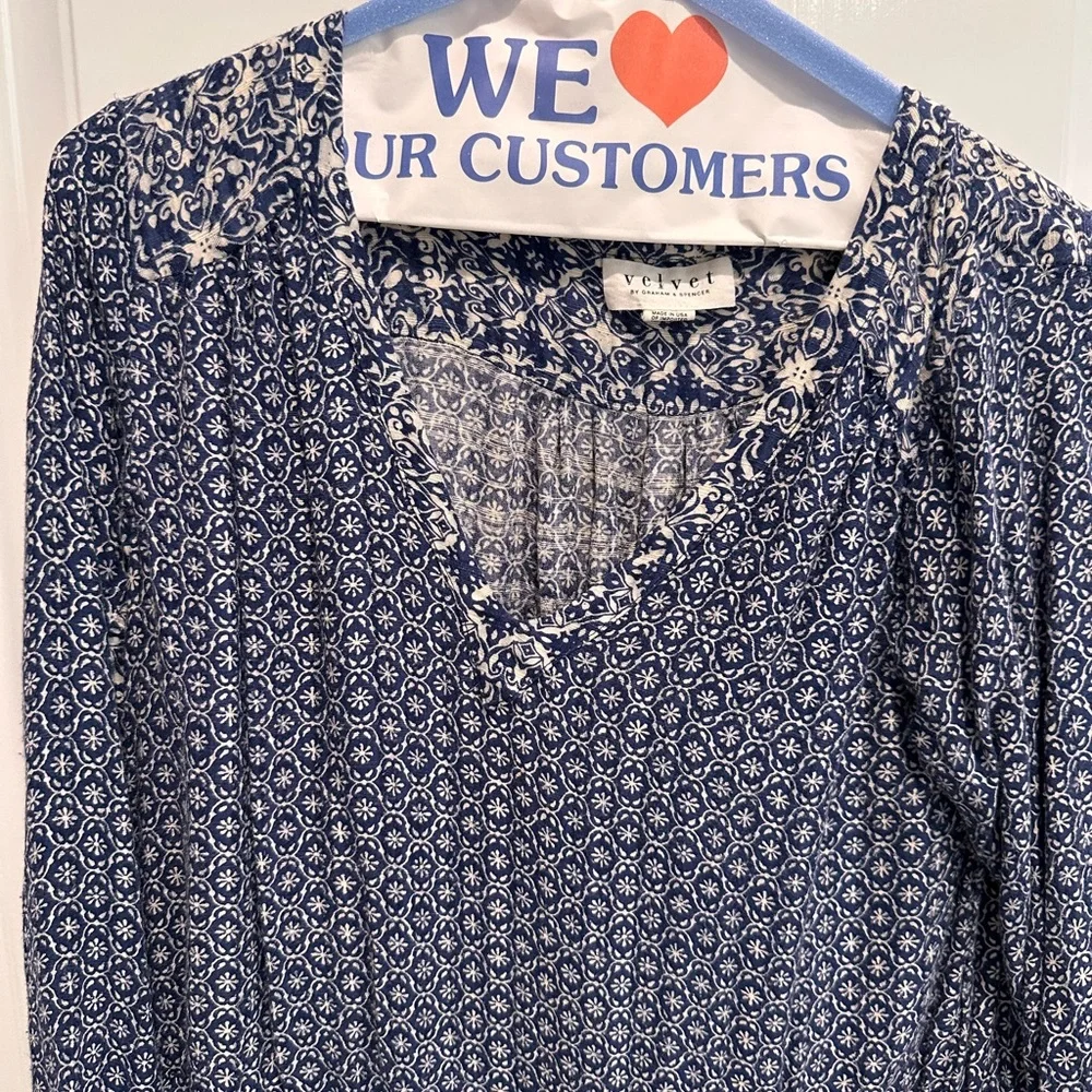 Velvet Blue Patterned Drawstring Dress - Picture 3 of 6